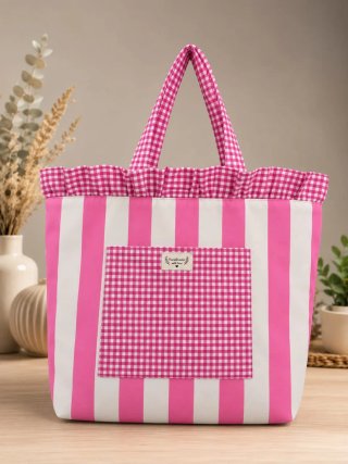 Bolso tote coquette rosa y blanco