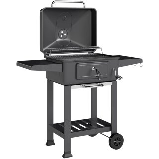 Barbecue a Carbone Portatile con Termometro Nero