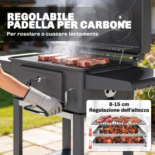 Barbecue a Carbone Portatile con Termometro Nero