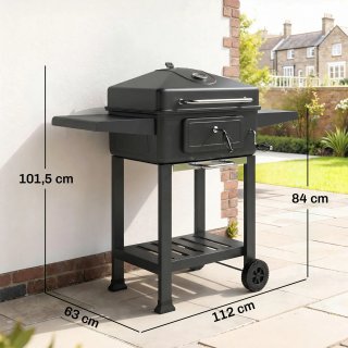 Barbecue a Carbone Portatile con Termometro Nero
