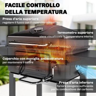 Barbecue a Carbone Portatile con Termometro Nero