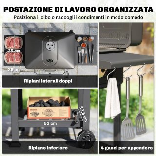 Barbecue a Carbone Portatile con Termometro Nero