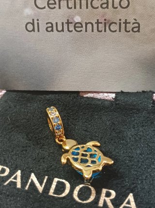 Charm Pandora Tartaruga Marina Blu e Oro