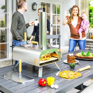 Forno Pizza a Pellet di Legno con Pietra Pala Inox
