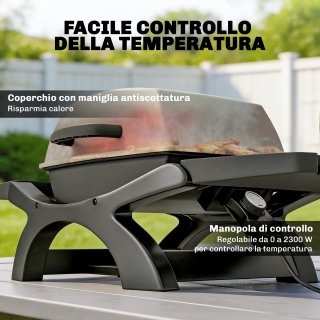Barbecue Elettrico 2300W Portatile da Tavolo Nero