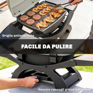 Barbecue Elettrico 2300W Portatile da Tavolo Nero