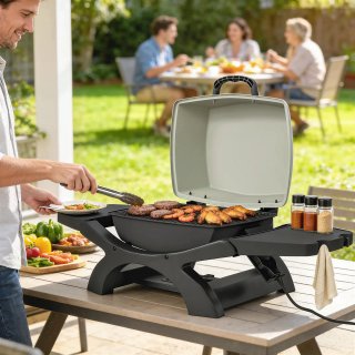 Barbecue Elettrico 2300W Portatile da Tavolo Nero