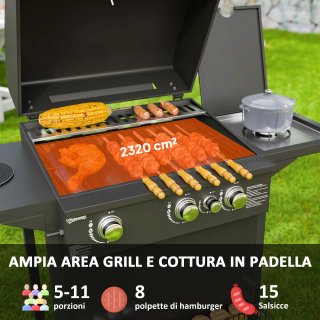 Barbecue a Gas con Bruciatori Indipendenti Nero
