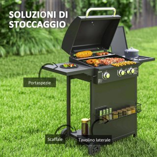 Barbecue a Gas con Bruciatori Indipendenti Nero
