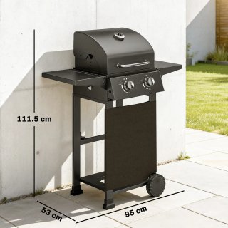 Barbecue a Gas Propano 2 Bruciatori Portatile Nero