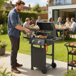 Barbecue a Gas Propano 2 Bruciatori Portatile Nero
