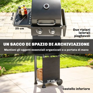 Barbecue a Gas Propano 2 Bruciatori Portatile Nero