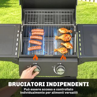 Barbecue a Gas Propano 2 Bruciatori Portatile Nero