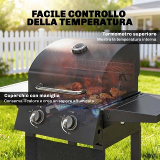 Barbecue a Gas Propano 2 Bruciatori Portatile Nero