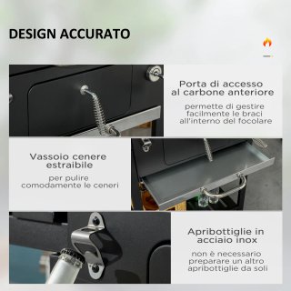 Barbecue a Carbone con Coperchio e Termometro Nero