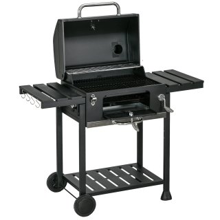 Barbecue a Carbone con Coperchio e Termometro Nero
