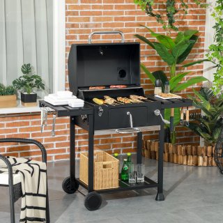 Barbecue a Carbone con Coperchio e Termometro Nero