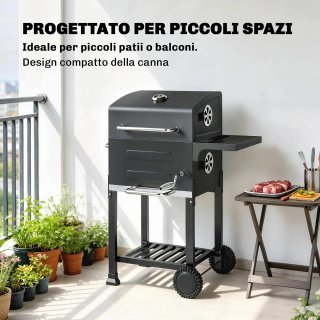 Barbecue a Carbone con Rotelle e Coperchio Nero