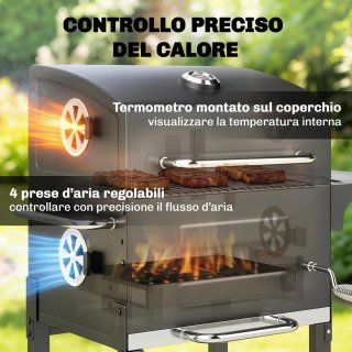 Barbecue a Carbone con Rotelle e Coperchio Nero