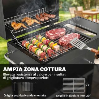 Barbecue a Carbone con Rotelle e Coperchio Nero