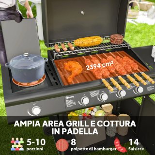 Barbecue a Gas con Fornello Laterale e Armadietto