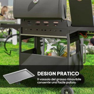 Barbecue a Gas con Fornello Laterale e Armadietto