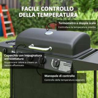 Barbecue Gas 4+1 Bruciatori con Termometro Nero