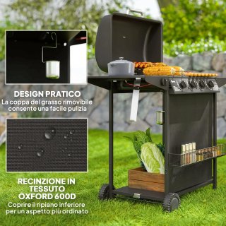 Barbecue Gas 4+1 Bruciatori con Termometro Nero