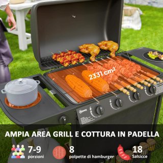 Barbecue Gas 4+1 Bruciatori con Termometro Nero