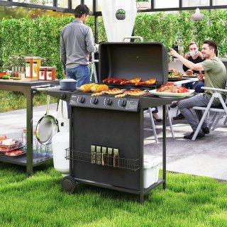 Barbecue Gas 4+1 Bruciatori con Termometro Nero