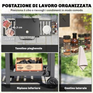 Barbecue a Carbone in Acciaio con Griglia Nero