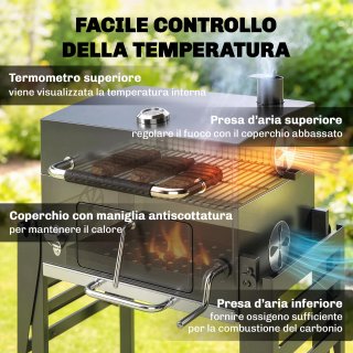 Barbecue a Carbone in Acciaio con Griglia Nero