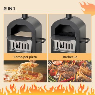 Forno Pizza Barbecue Carbone Portatile in Acciaio