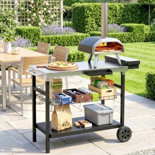 Carrello Barbecue da Esterno Nero con Piano Inox