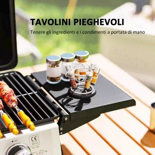 Barbecue a Gas Portatile con 2 Bruciatori Nero