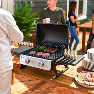 Barbecue a Gas Portatile con 2 Bruciatori Nero