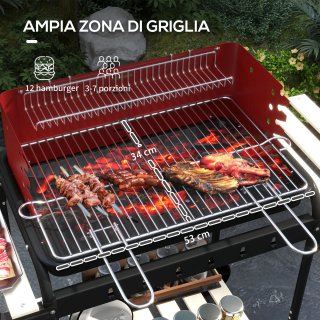 Barbecue a Carbonella Rosso con Griglia Regolabile