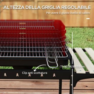 Barbecue a Carbonella Rosso con Griglia Regolabile