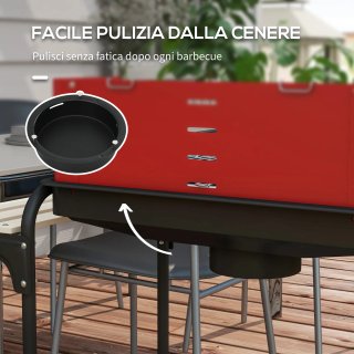 Barbecue a Carbonella Rosso con Griglia Regolabile