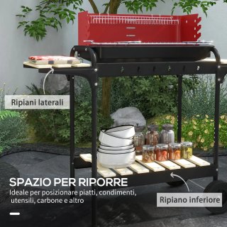 Barbecue a Carbonella Rosso con Griglia Regolabile