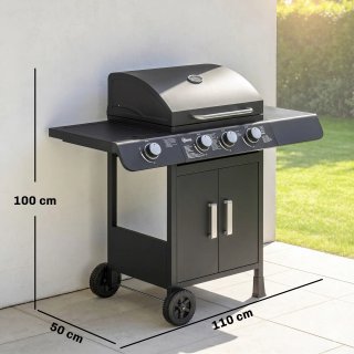 Barbecue a Gas Nero 4 Bruciatori con Fornello
