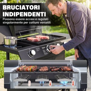 Barbecue a Gas Nero 4 Bruciatori con Fornello