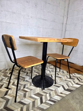 Mesa + sillas estilo bar madera natural y hierro