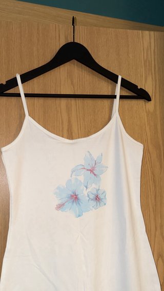 Vestido midi blanco flores azules Mango Talla