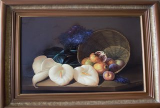 Cuadro Pintura Naturaleza Muerta Flores Frutas