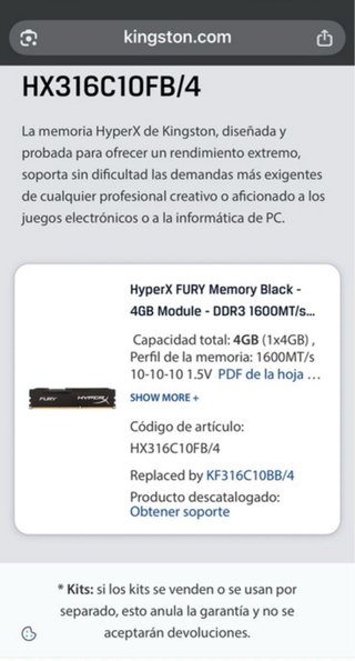 Memoria RAM HyperX Fury DDR3 4GB 1600MHz