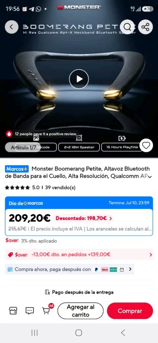 Monster Boomerang Petite Negro/Dorado
