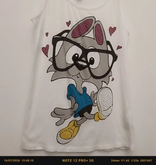 Camiseta tirantes blanca con dibujo de gato