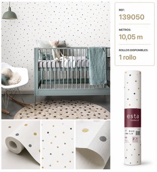 Papel Pintado Infantil Lunares Gris y Dorado