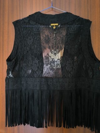 Chaleco Camaleónica Flecos Talla Única Negro